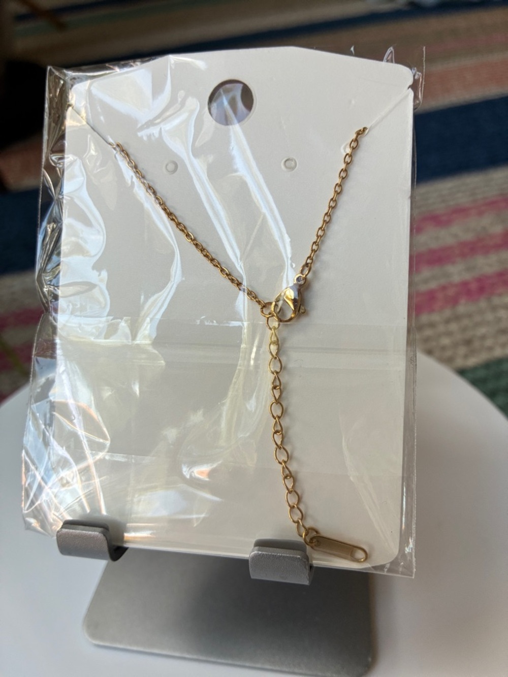 Gold Bead Necklace with Crystal Accent - Picture 4 of 5